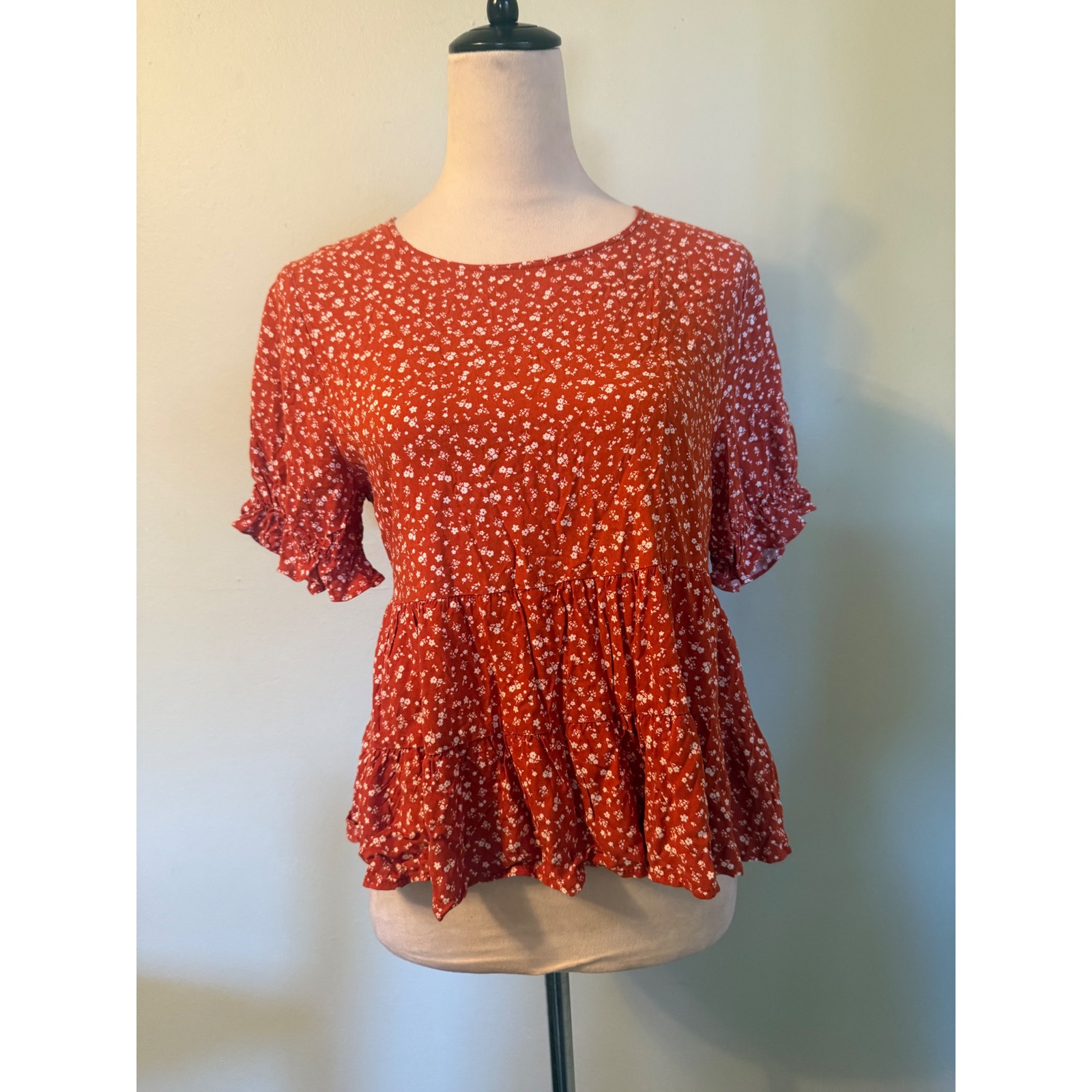 Floral Peplum Top Short Puff Sleeve Ditsy Blouse Shirt Boho Whimsigoth Cottage